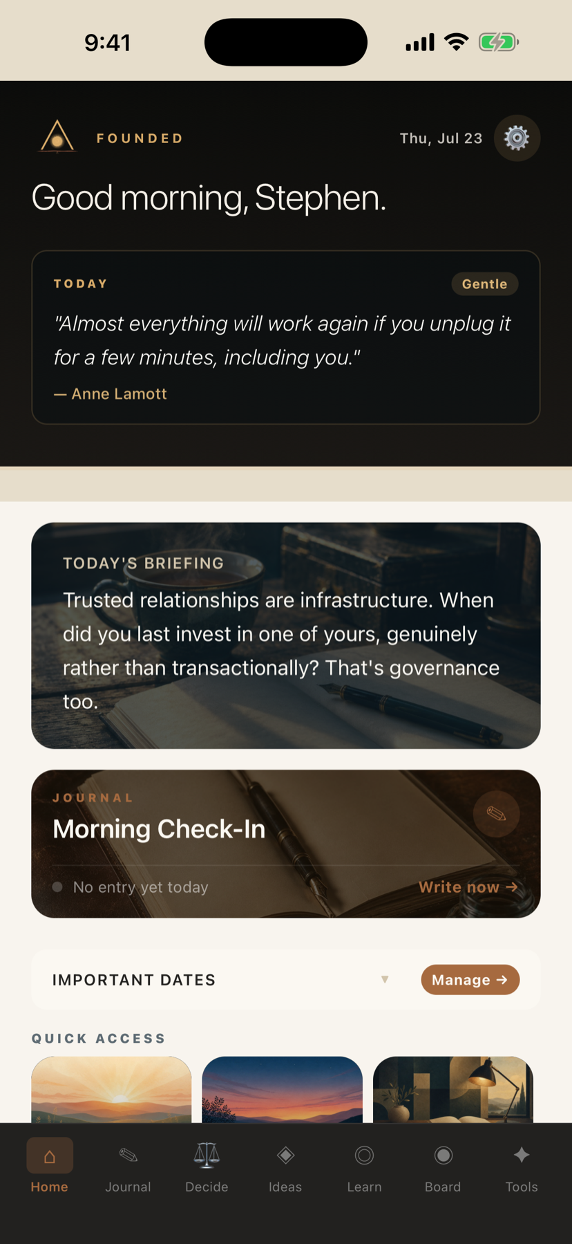 The Founded app — Home
